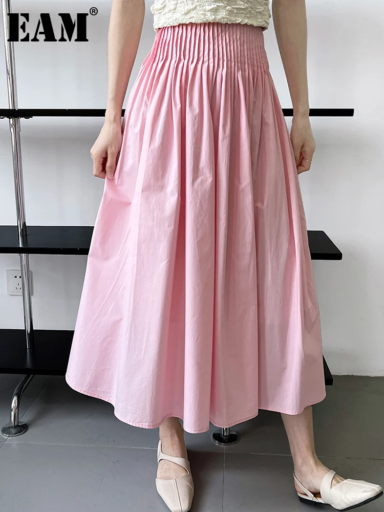 

[EAM] Женская длинная Плиссированная юбка с высокой эластичной талией белого и черного цвета, модная новинка весна-осень 2023 1DF7513