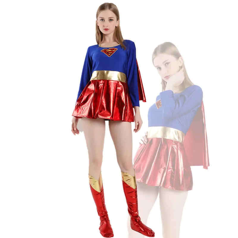 

Movie Superhero Adult Female Cosplay Costume American Comics Super Woman Halloween Comic Con Dress Cape Set