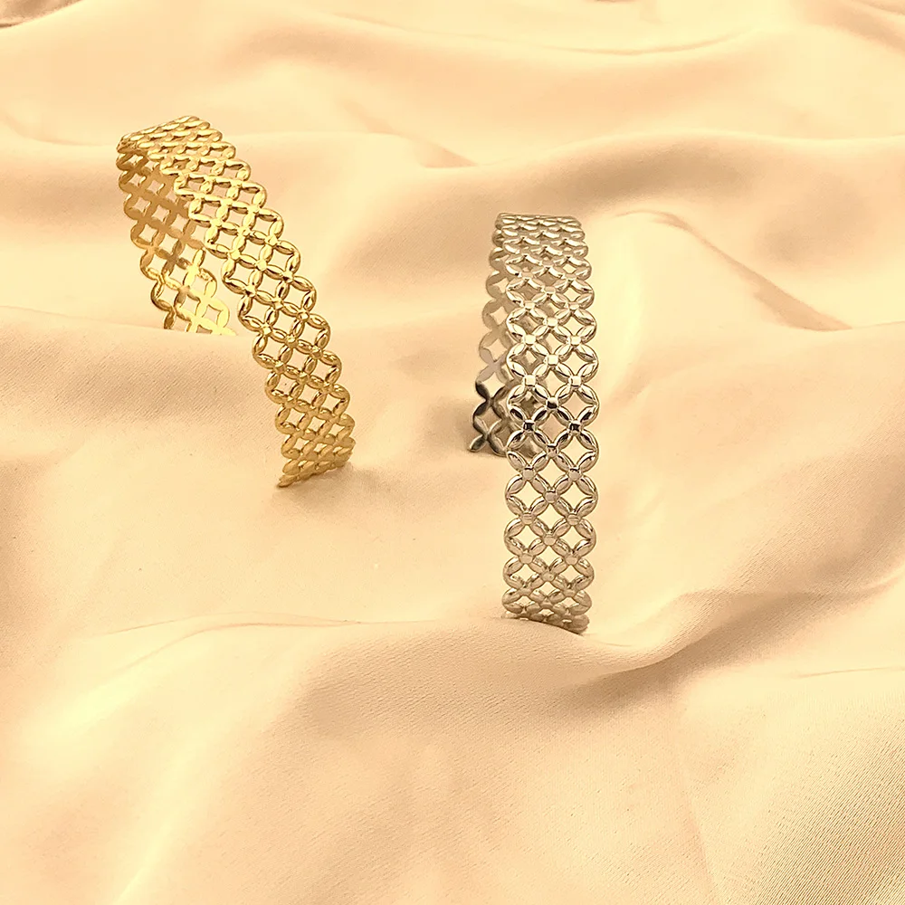 

Stainless Steel Silver Gold Bracelets for Women Round Net bangle Fashion Wedding Party Christmas Gifts Girl Student Jewelry