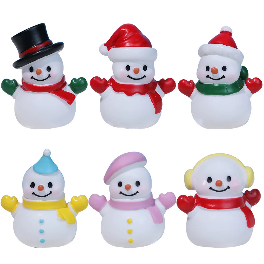 

6 шт. миниатюрные статуи снеговика, рождественские миниатюры, снеговик, Мини садовые украшения