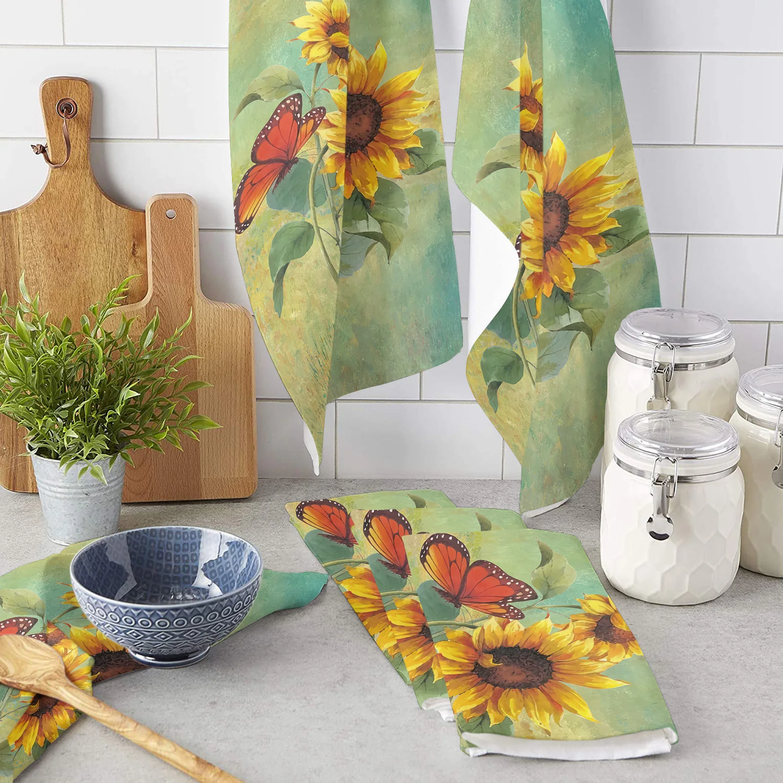 

Sunflower Butterfly Farm Kitchen Towel Cleaning Cloth Microfiber Soft Household Super Absorbent Dish Washing Cloth