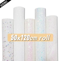 qibu 50x120cm white faux leather roll solid color chunky glitter fabric for bags sewing crafts vinyl designer material for bows