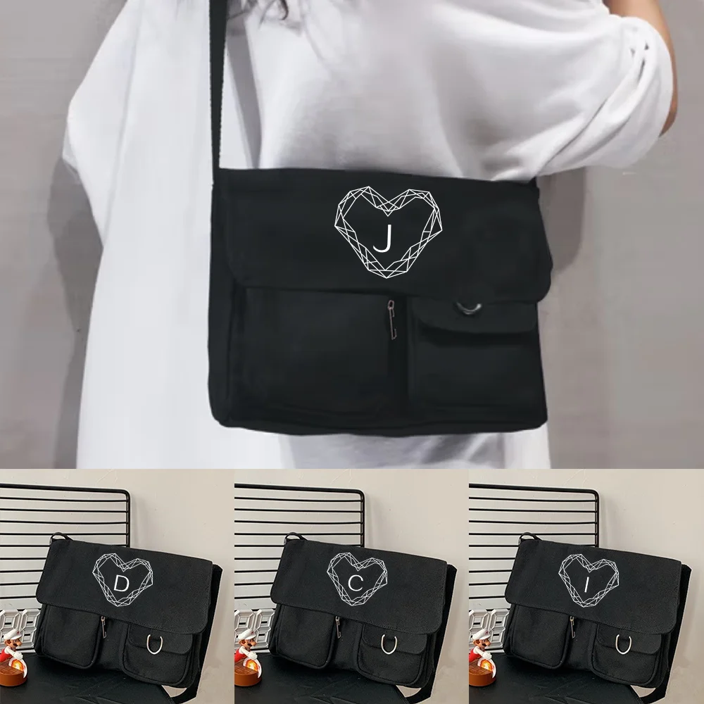 

Women Canvas Shoulder Bags Youth Fashion Casual Handbag Large Capacity Ladies Crossbody Bags Diamond Letter Print Messenger Bag