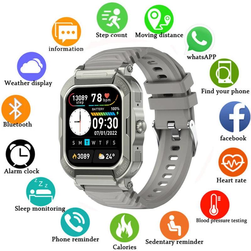 

Aubess H30 Military 2022 New Smart Watch Men IP68 5ATM Outdoor Sports Fitness Tracker 24H Health Monitor 1.85inch Smartwatch