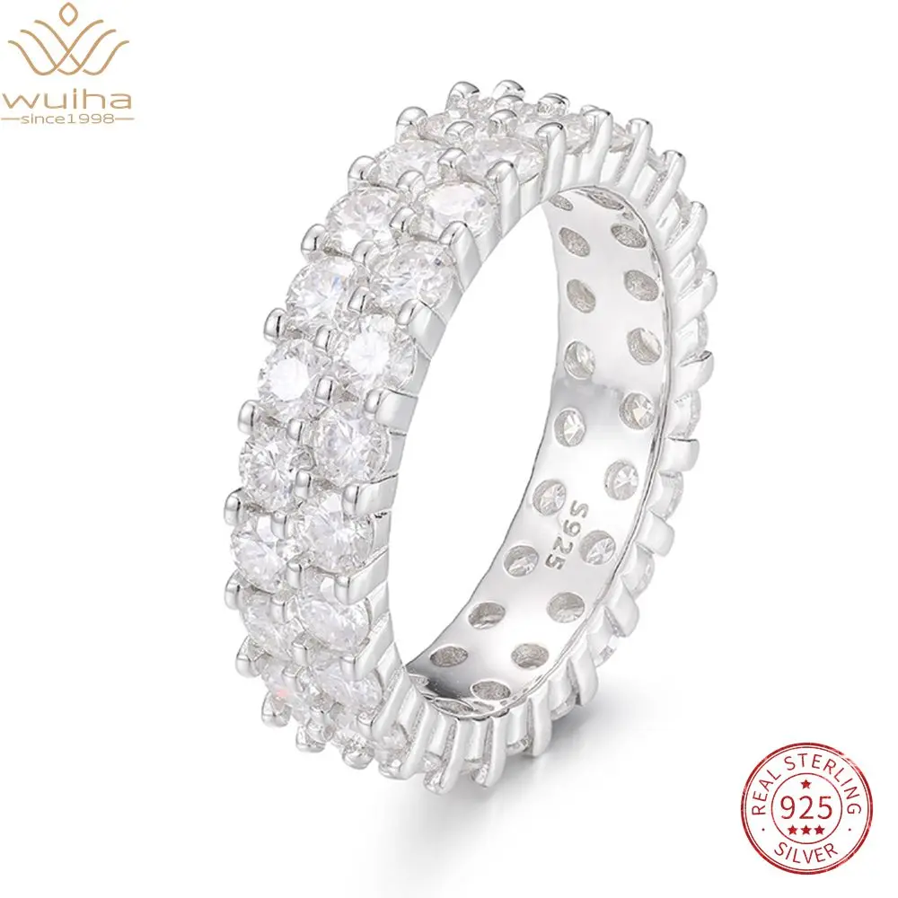 

WUIHA 18K Plated 925 Sterling Silver Round 3MM Row Moissanite Diamonds Ring Engagement Anniversary Hiphop Fine Jewelry Wholesale