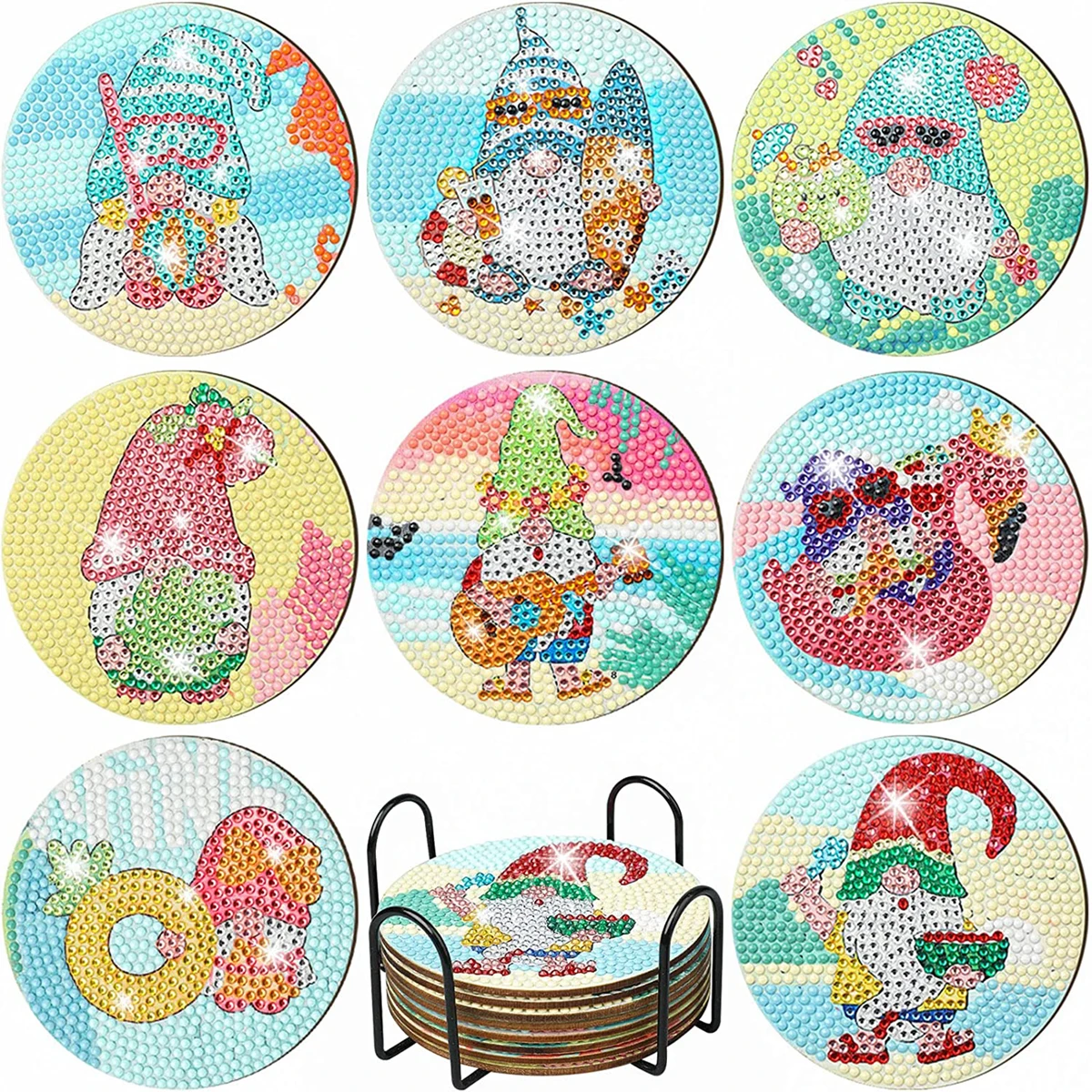 

Cross border New Cup Mat Diamond Painting DIY Round Bright Diamond Full Wood Dinner Mat Santa Claus Cartoon Craft Tableware