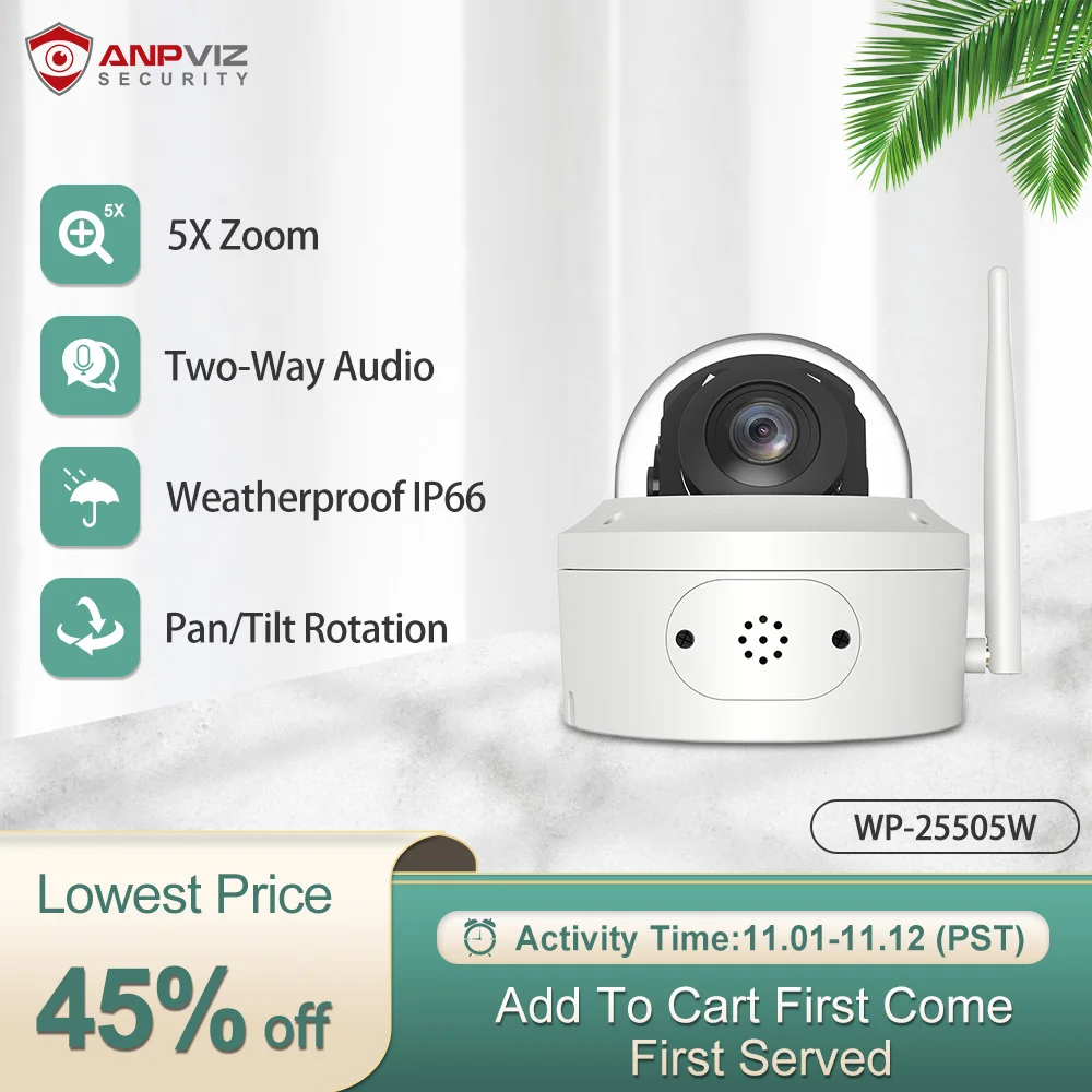 Скидка IP-камера Anpviz 5 Мп с 5-кратным увеличением, PTZ, Wi-Fi