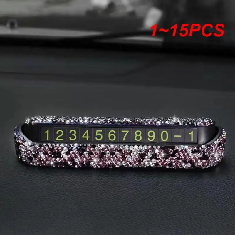 

1~15PCS NEW Diamond-encrusted Temporary Parking Number Plate-Press Car Interior Supplies To Move Temporary Parking Number