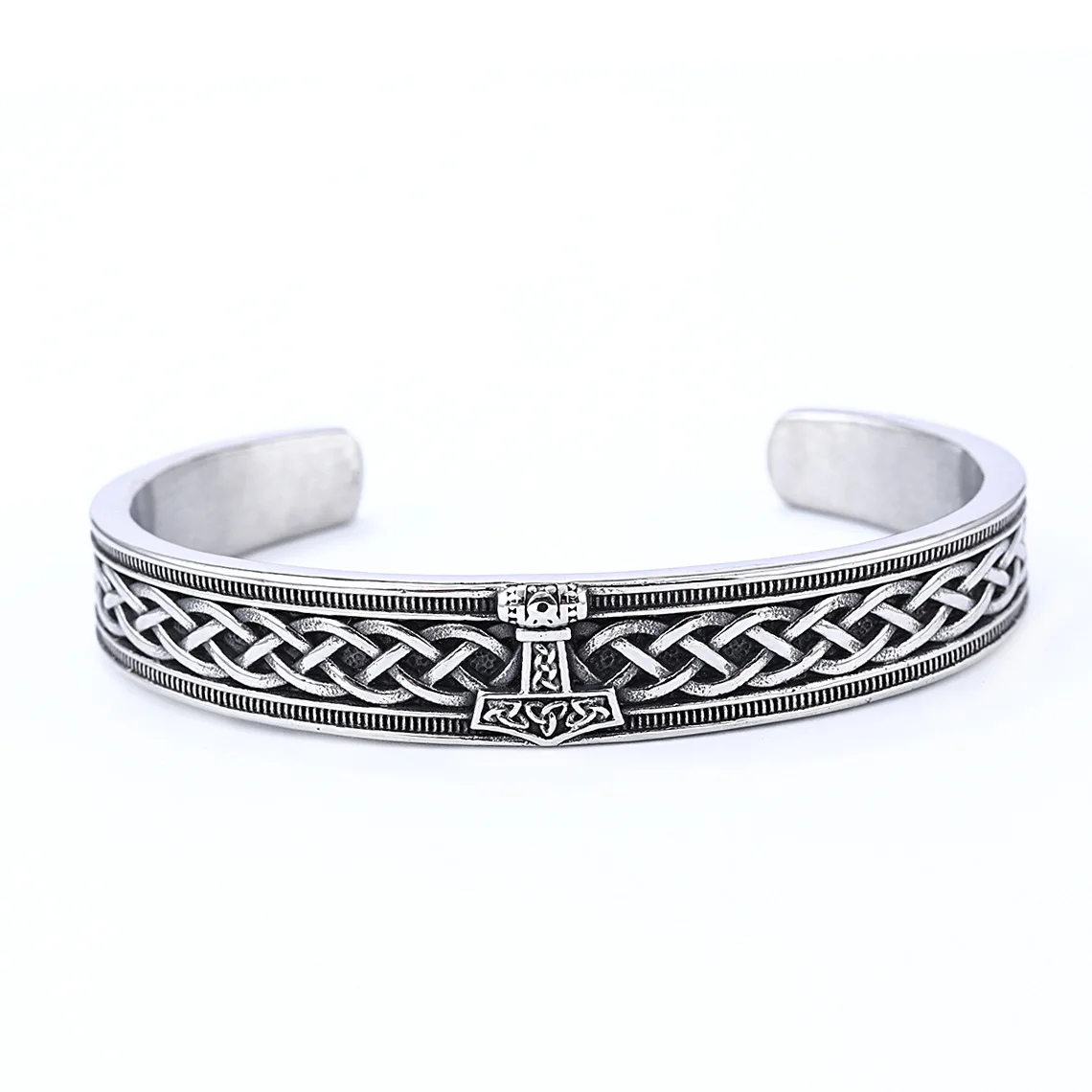 

Nordic Viking Rune Series Thor Hammer Stainless Steel C-shaped Open Cuff Bracelet Bangle