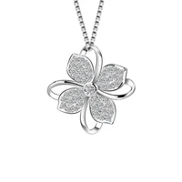 new korean version lucky four leaf clover micro set pendant silver plated necklace jewelry