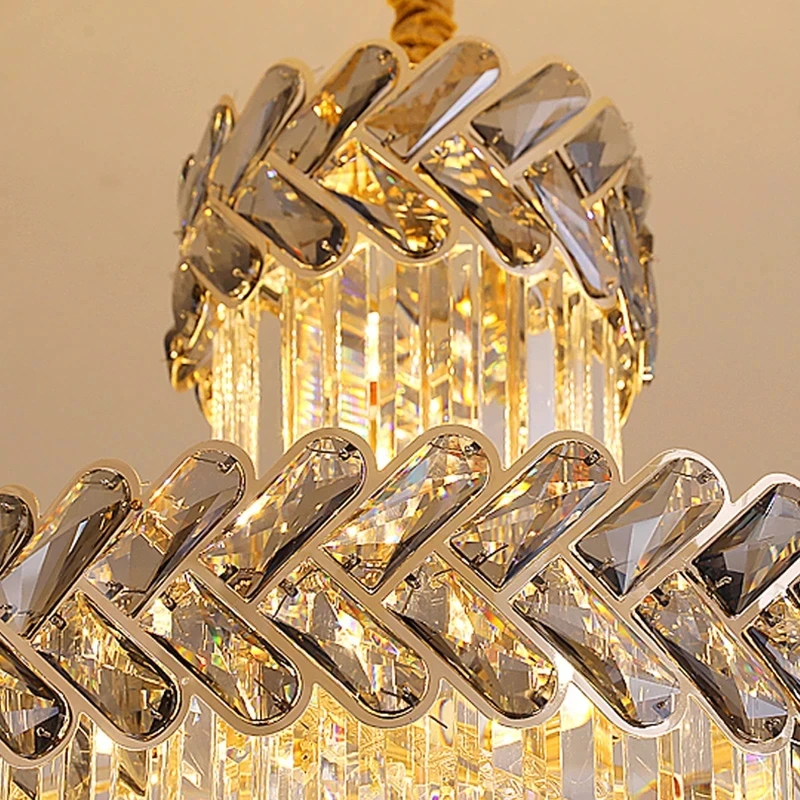 

Chandeliers Modern Crystal LED Staircase Luxury Top Smoky Gray Cristal LightingLarge Home Indoor Long Hanging Lamp Pendant Light
