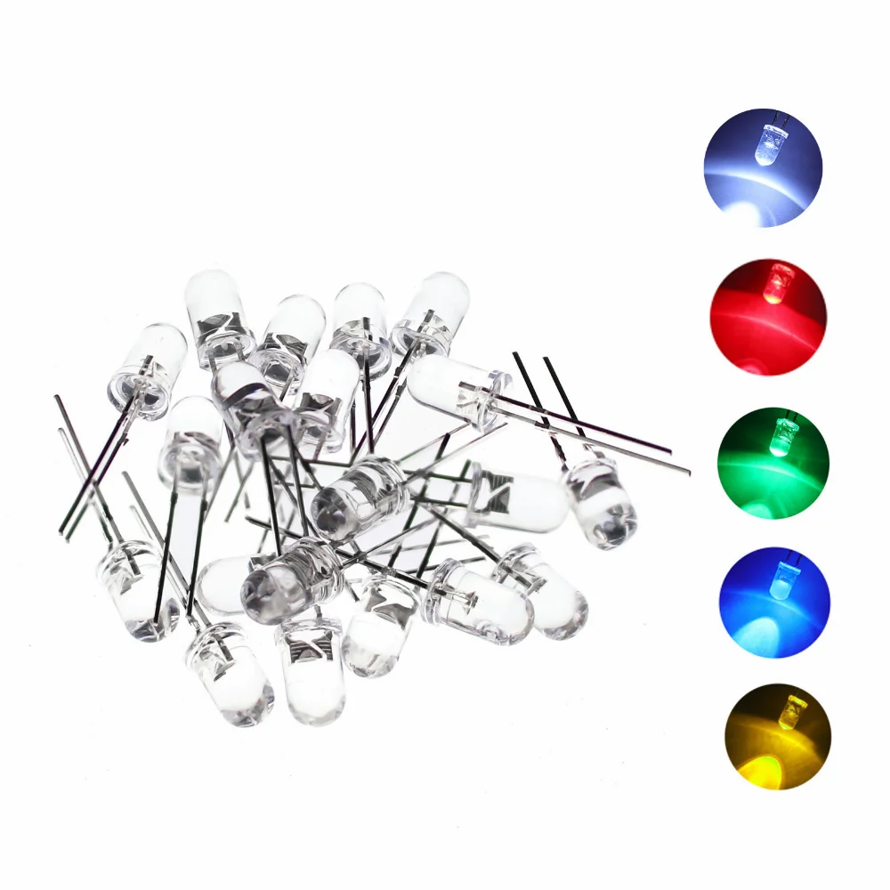 

10Pcs 10mm Led Diode Assortment Kit Individual Single Lighting White Red Green Blue Yellow Assorted Bulbs Light Emitting Diodes