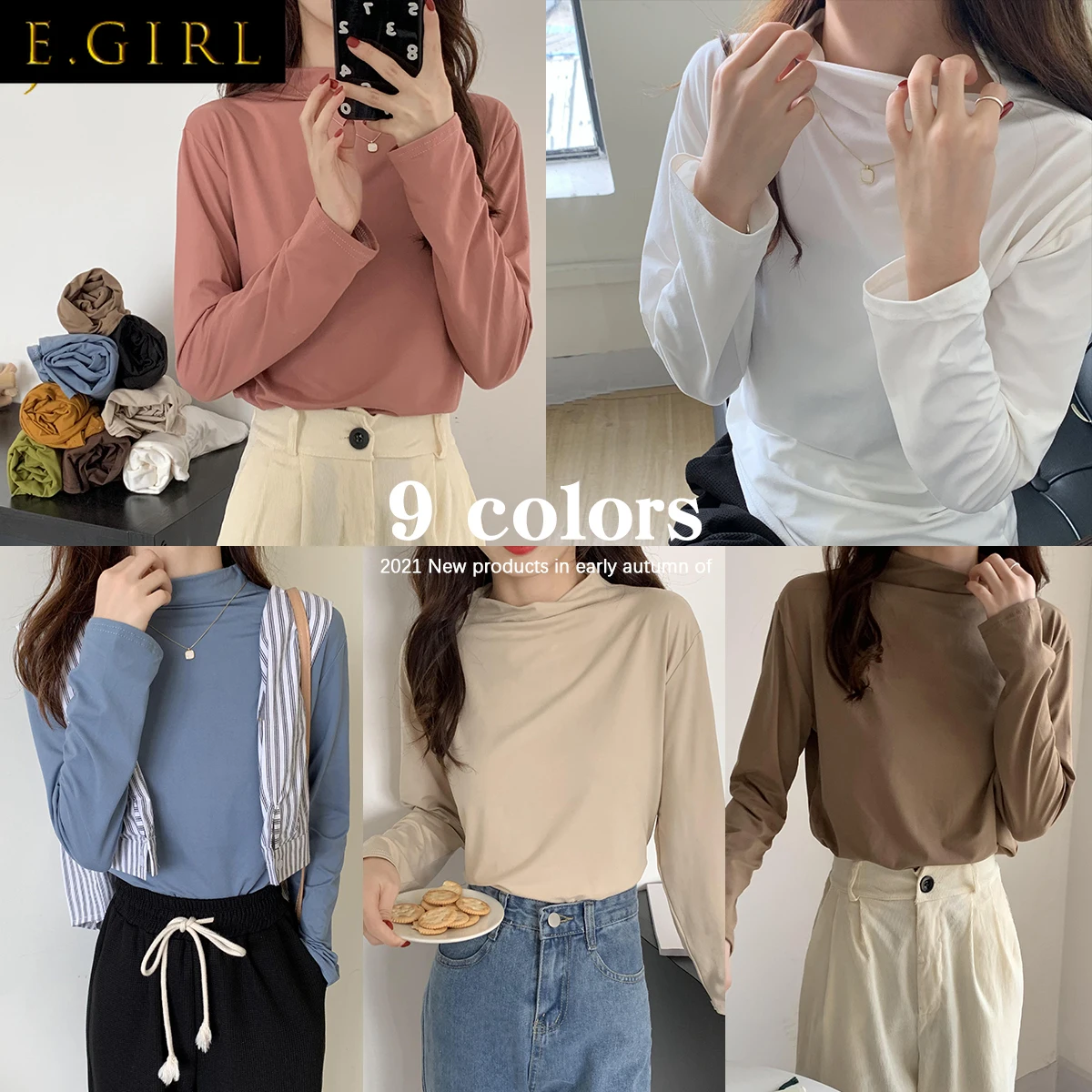 Long Sleeve T-shirts Women Solid Simple Basic All-match Tops Tees 9 Colors Classic Cozy Newest Female Colorful Tender Fall Ins