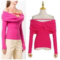 casual slim knitted pullovers for women slash neck long sleeve elegant sweater female fashion new clothing
