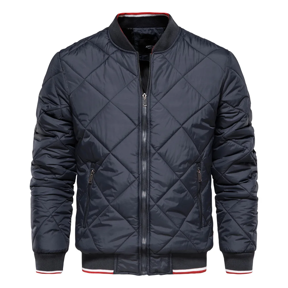 

Hot Sale Autumn and Winter Men's Vertical Collar Cotton Jacket Pure Color Casual Zipper Coat Jacket Men Large Size