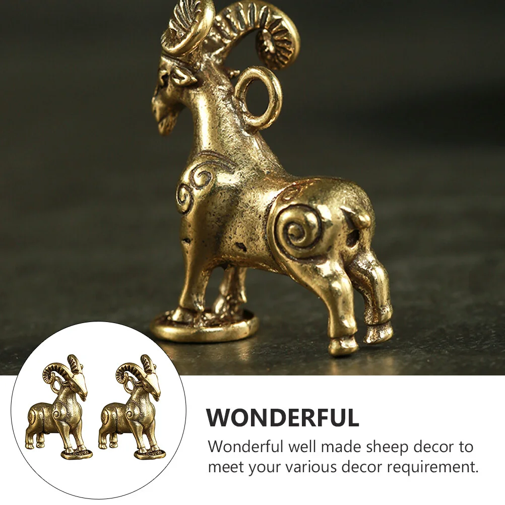 2 Pcs Lamb Decorative Ornaments Sheep Desktop Small Brass Pendant Mini Animals Exquisite Pendants Hanging Beads Jewelry