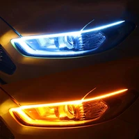 2pcs led drl car daytime running light flexible waterproof strip auto headlights white turn signal yellow brake flow lights 12v