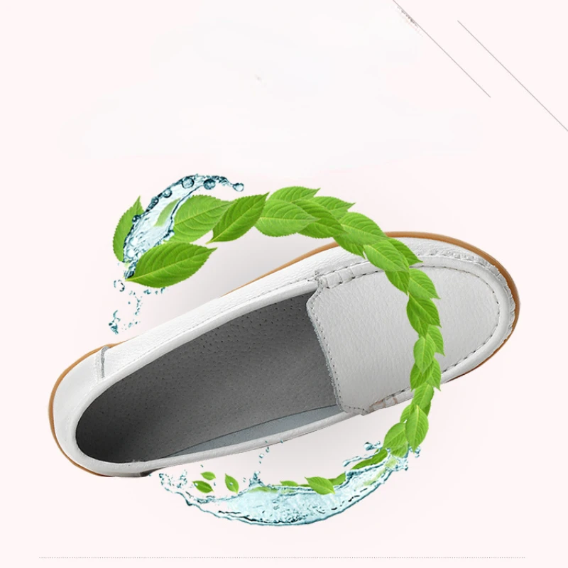 Genuine Leather Women Flat Shoes Slip-On Ladies Nurse Shoes 2022 New Lightweight Casual Loafers Breathable Comfortable