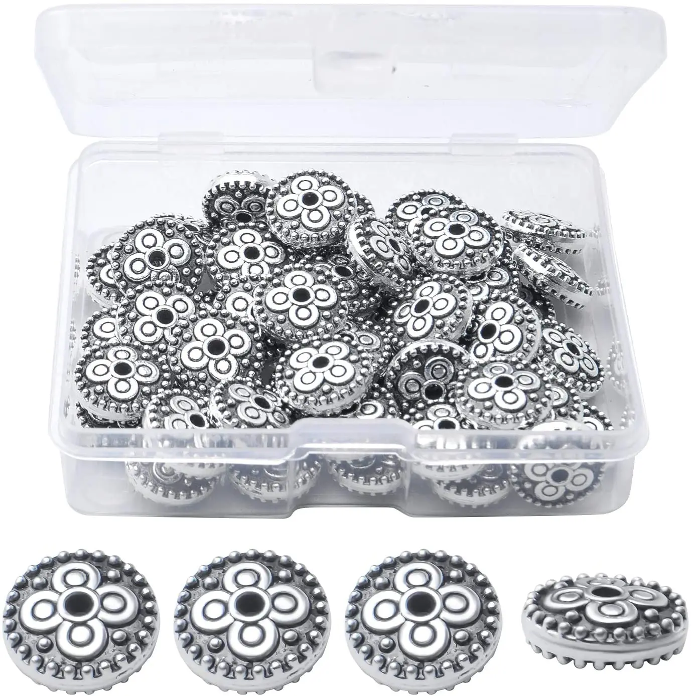 

Бусины-разделители серебряные в античном стиле, 50 шт., 10 мм