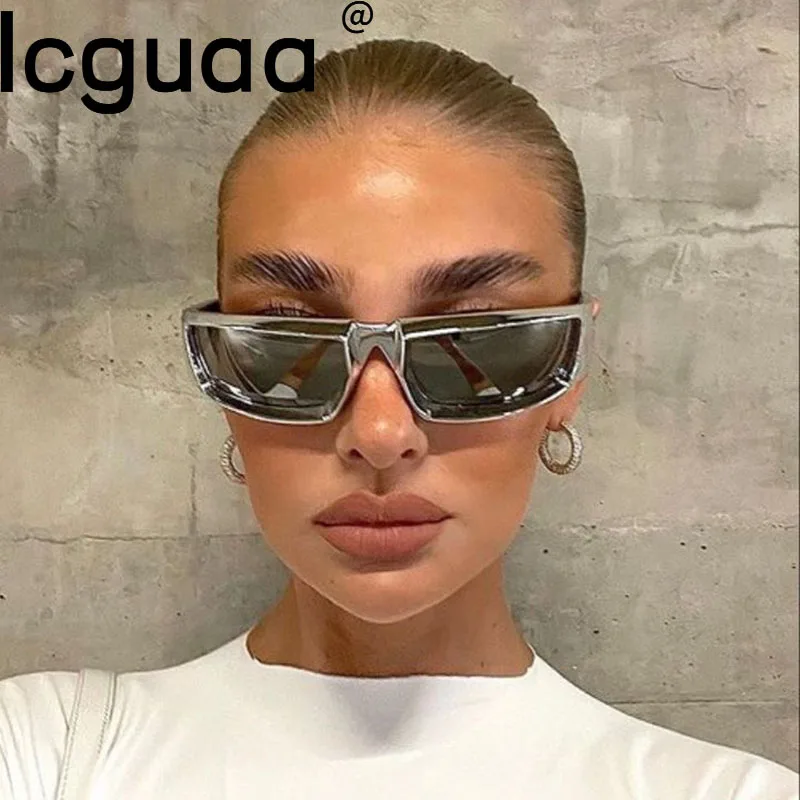 

Steampunk Sport Silver Sunglasses Women Goggle Y2k Mirror Sun Glasses Men Punk Shades Eyewear Unisex Outdoor Eyeglasses UV400