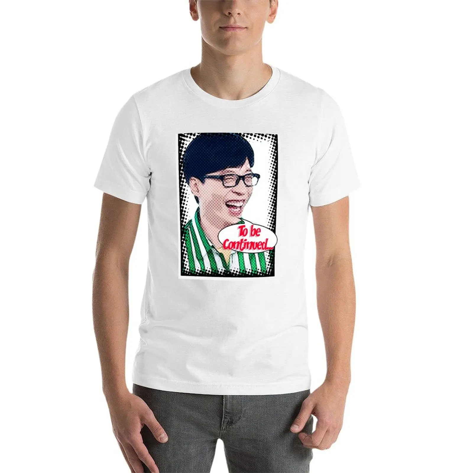 Фото Футболка Yoo Jae Suk для повседневной носки, однотонная, с коротким рукавом №3