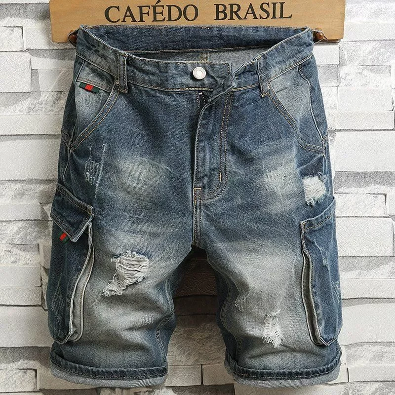 

Мужские джинсовые шорты с множеством карманов, Свободные повседневные шорты до колена, модель 2023
