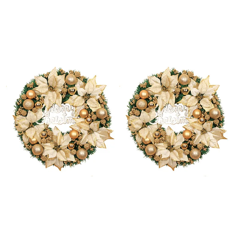 

1 PCS Decorative Christmas Wreath Front Door Hanging Christmas Wreath Golden Wreath Hotel Mall Home Decoration (40Cm)