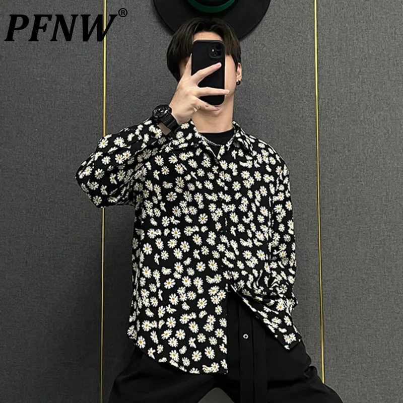 

PFNW Spring Summe New Men's Flowers Print Shirts Vintage Handsome High Street Baggy Fashion Korean Relaxed Casual Tops 28A2117