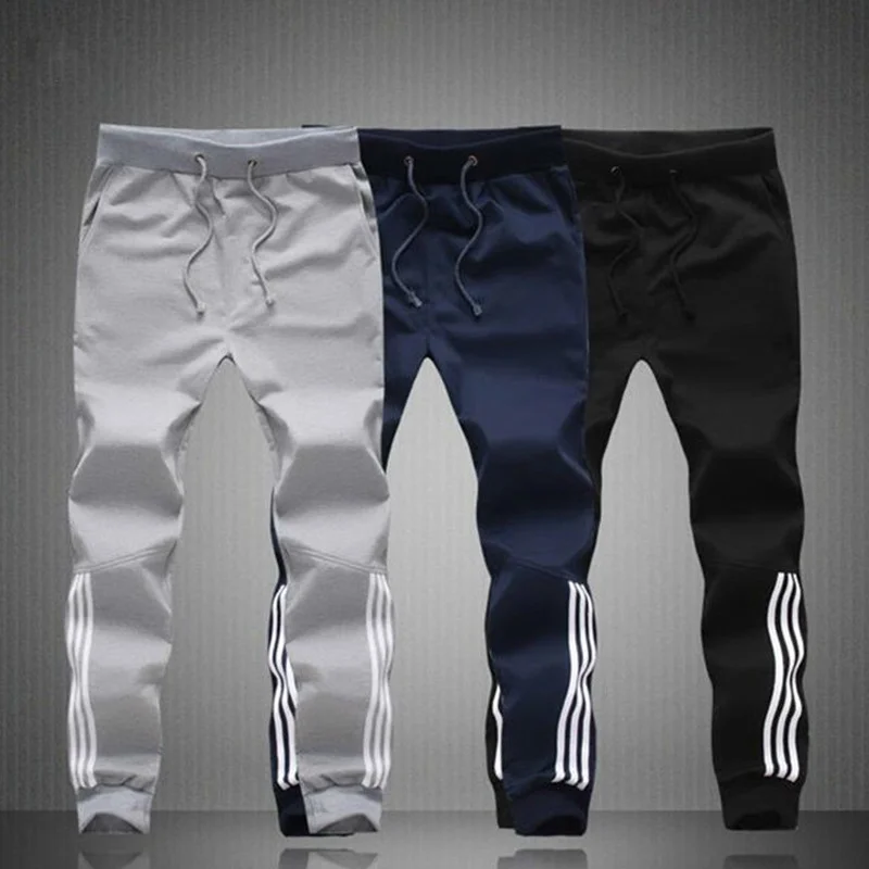 

M-5XL Summer Men Sport Pants Fashion Skinny Sweatpants Mens Joggers Striped Slim Fitted Pants Gyms Clothing Plus Size Harem Pant