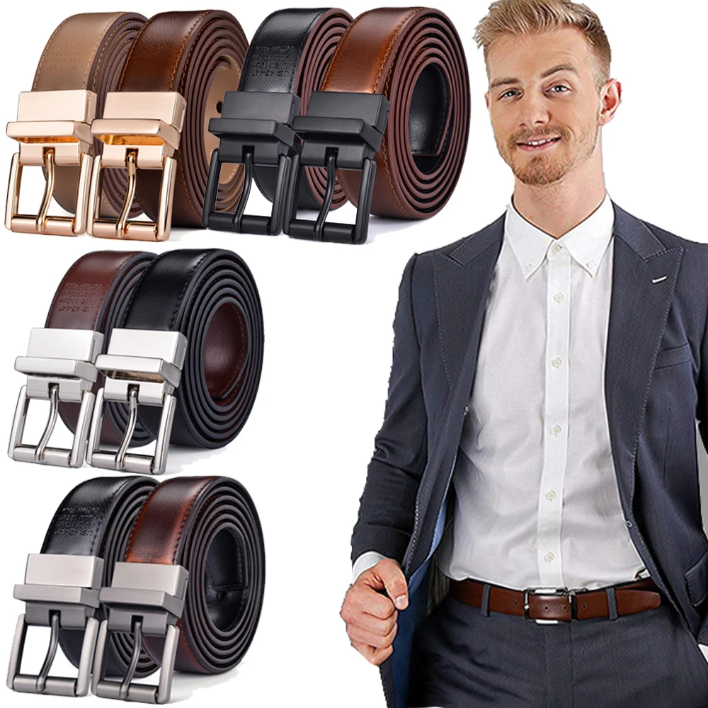 Mens Belt Reversible 2.8cm Wide 100% Genuine Leather Dress Casual Belts for Men,One Reverse for 2 Colors