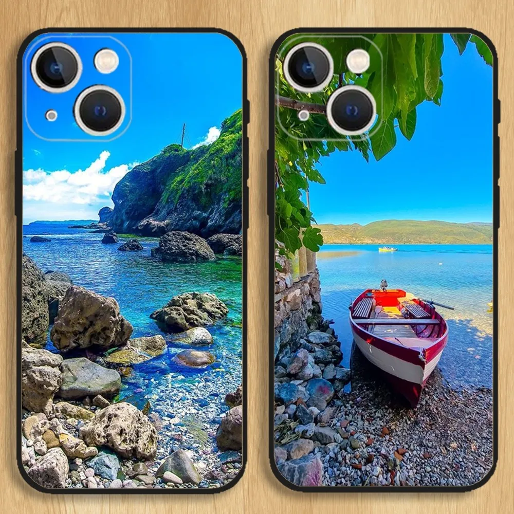 Чехол для телефона Водопад природа деревья корабль iPhone15 14 13 12 11 Pro Max Plus Mini X XS XR 8 7 6 S