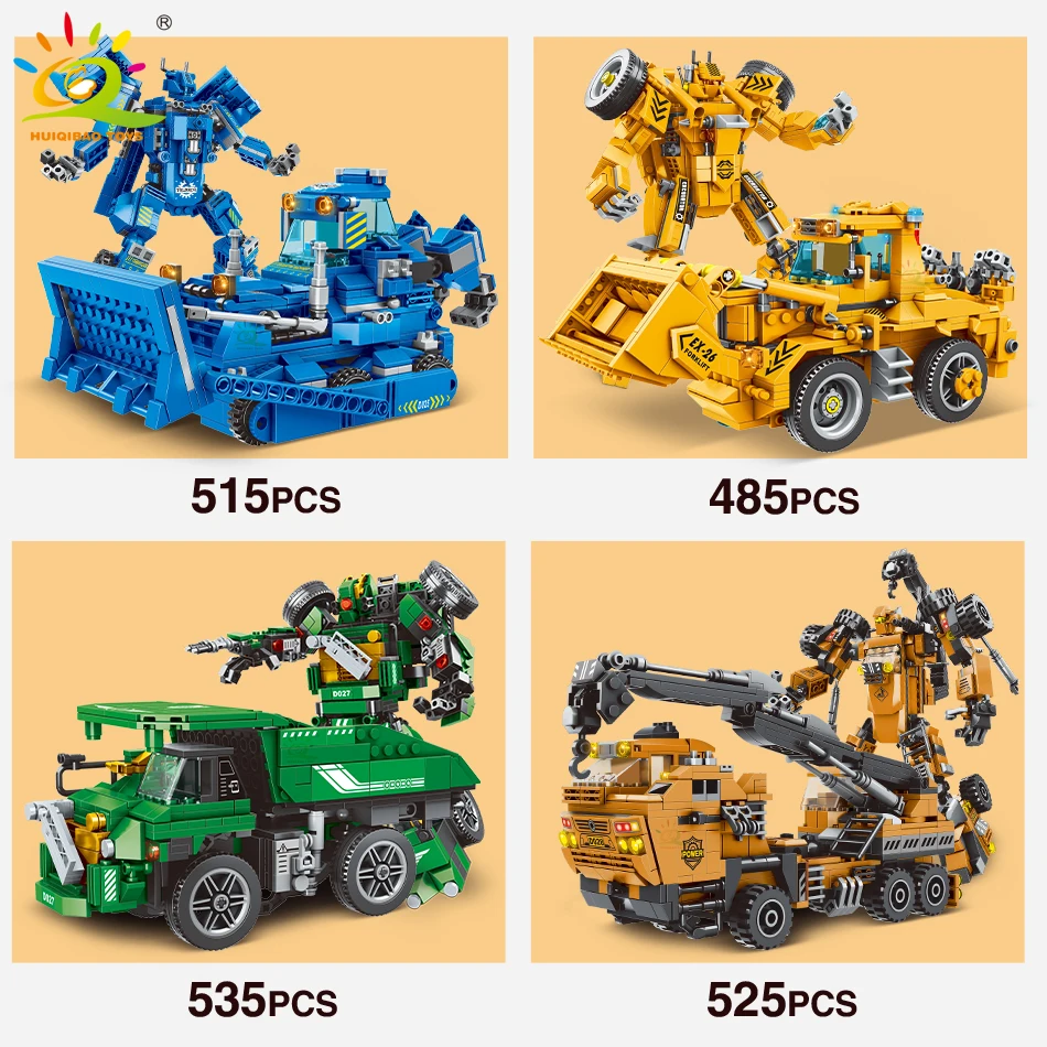 Модель инженерного грузовика HUIQIBAO строительные блоки автомобиль кран бульдозер