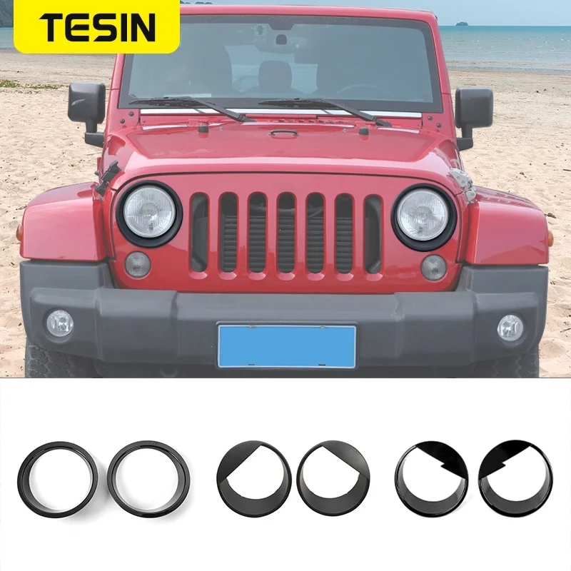 Капоты TESIN для фар Jeep Wrangler JK 2007 + декоративные наклейки на переднюю фару