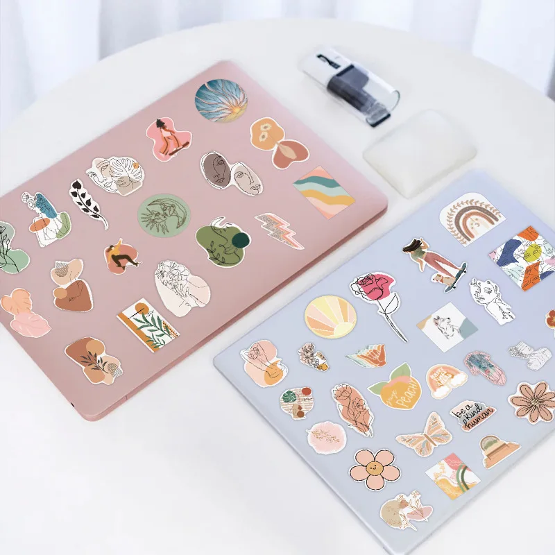 

50pcs Art Hand-Painted Wind Decorative Stickers Boho Stickers Diary Scrapbooking Notebook Mobile Phone Case Stickers Waterproof