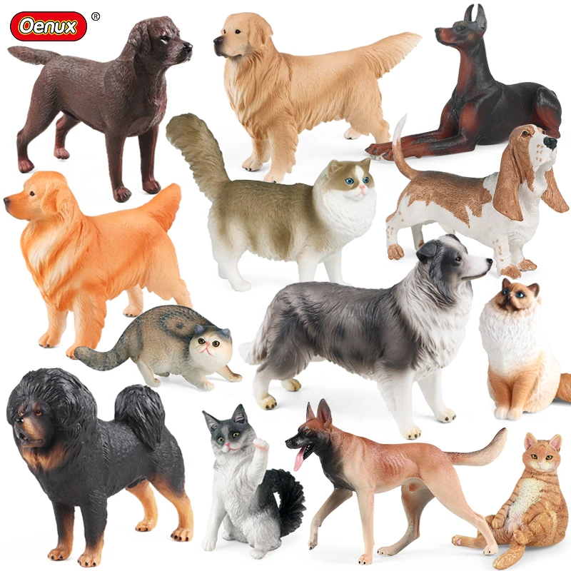 

Oenux Pet Animal Simulation Golden Retriever Collie Doberman Pinscher Persian Cat Dog Model Action Figures Collection Kid Toy