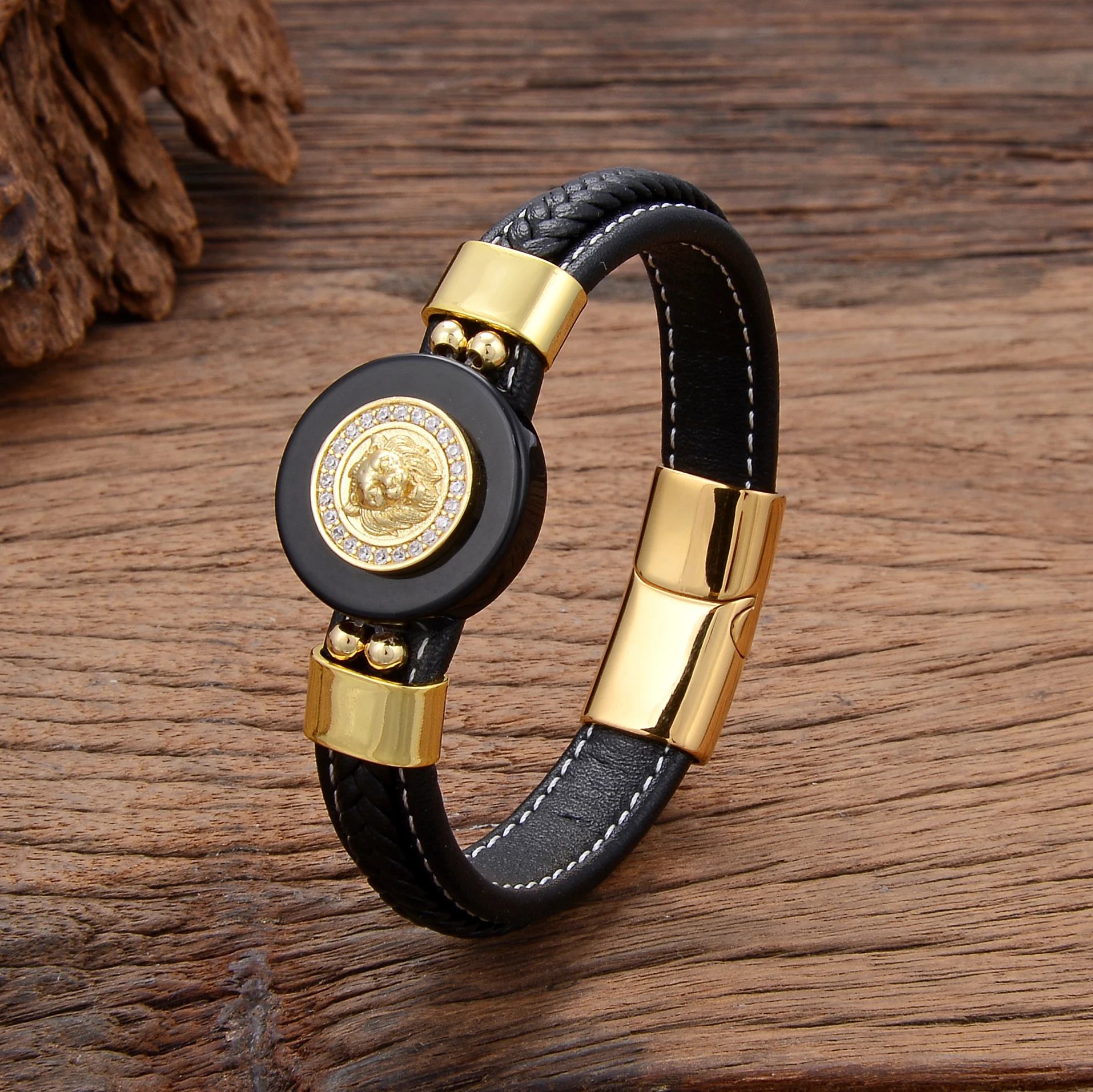 Модный кварцевый браслет с фианитами для женщин кожаный подарок бойфренду