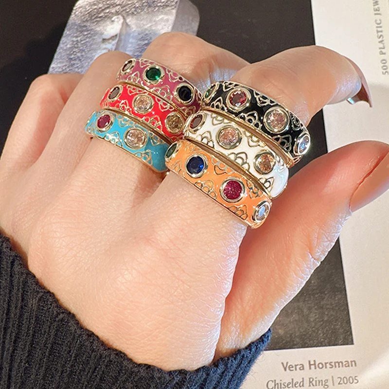 

Bohemia Enamel Color Zircon Finger Rings for Women Adjustable Opening Rings Luxury Female Rings Party Wedding Jewelry Gifts