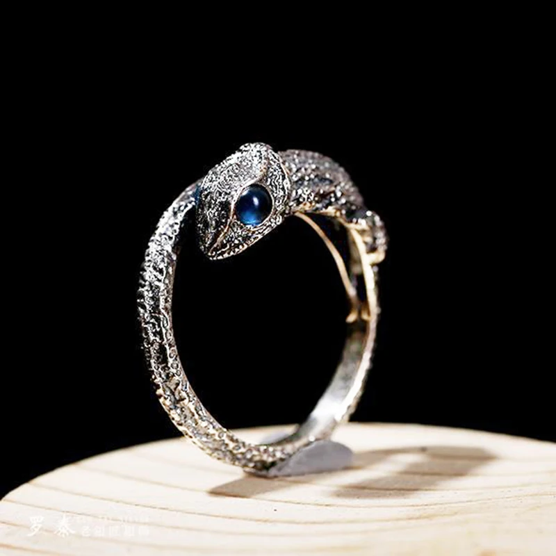 

New creative mouth Plain Silver Ring Chinese style small unique craft light luxury male and female domineering jewelry