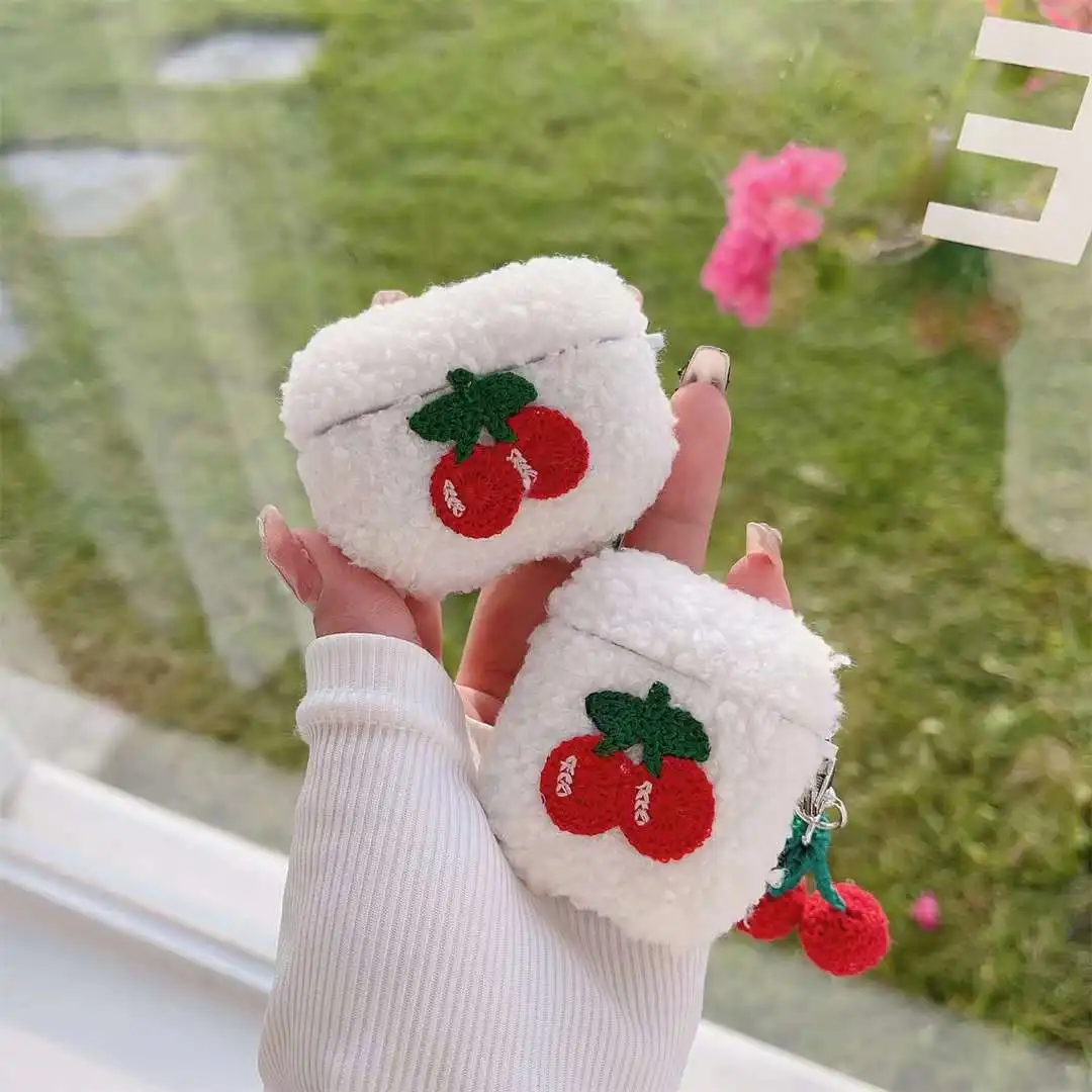 

Новый плюшевый чехол для Airpod Pro 2, Мультяшные милые мягкие наушники в виде вишни, обогреватель для рук, для apple airpods 3-го поколения