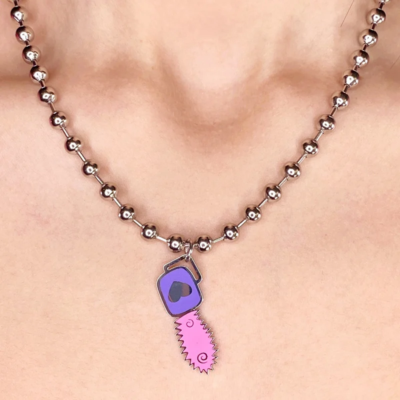 

Harajuku chain Choker retro short chain neck chain simple street personality pink chainsaw Necklace