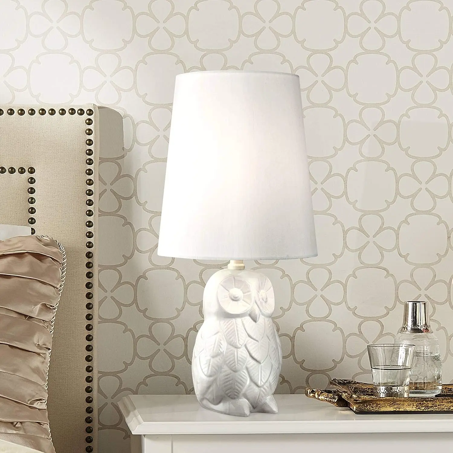 

Коническая белая керамическая тумбочка с рисунком совы, коттедж для спальни, домашняя прикроватная тумбочка, 19 дюймов