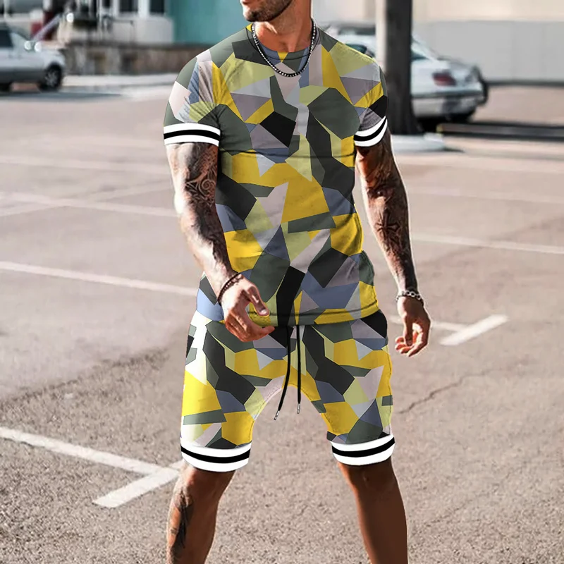 Summer New Fashion Tracksuit Set Men Casual T-shirt 3D Print Popular Outfit Crewneck Beach Short Sleeve Male Jogger Outfits