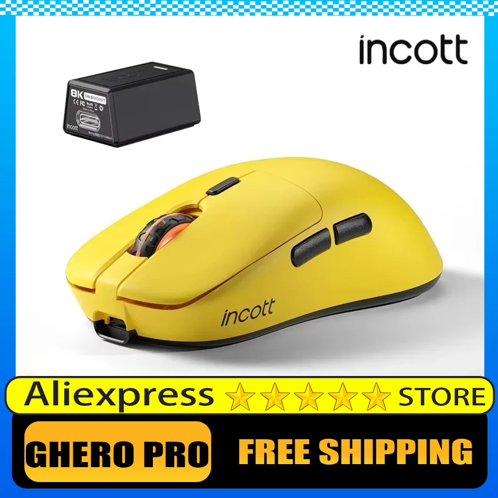 Беспроводная мышь Incott Ghero Pro Paw3395 двухрежимный сенсор Rgb эргономичная игровая с