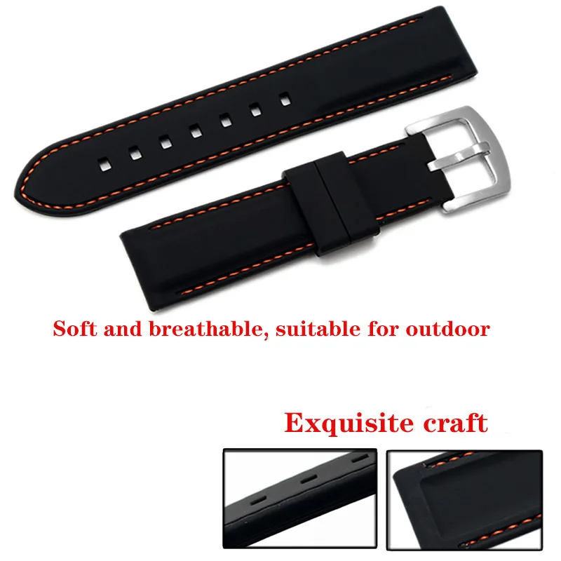 Generic Watchband Silicone Rubber Watch Strap Bands Waterproof 20mm 22mm 24mm  26mm Watches Belt