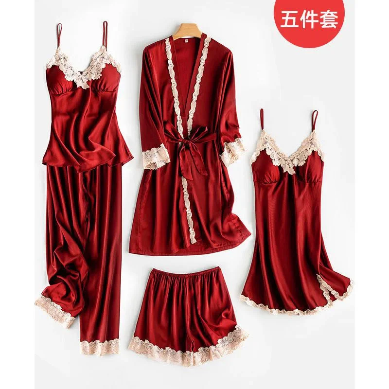 Высококачественные роскошные сексуальные кружевные пижамы из ледяного шелка