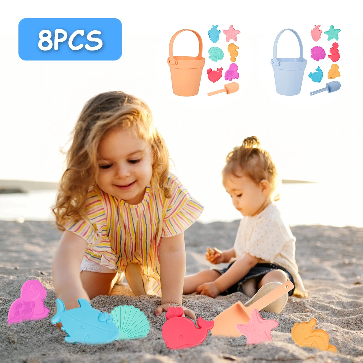 

Beach Toys Silicone Sand Bucket Cute Cartoon Sandbox Tool Sand Summer Toys Set with Bucket Shovel Water Game Play Outdoor for