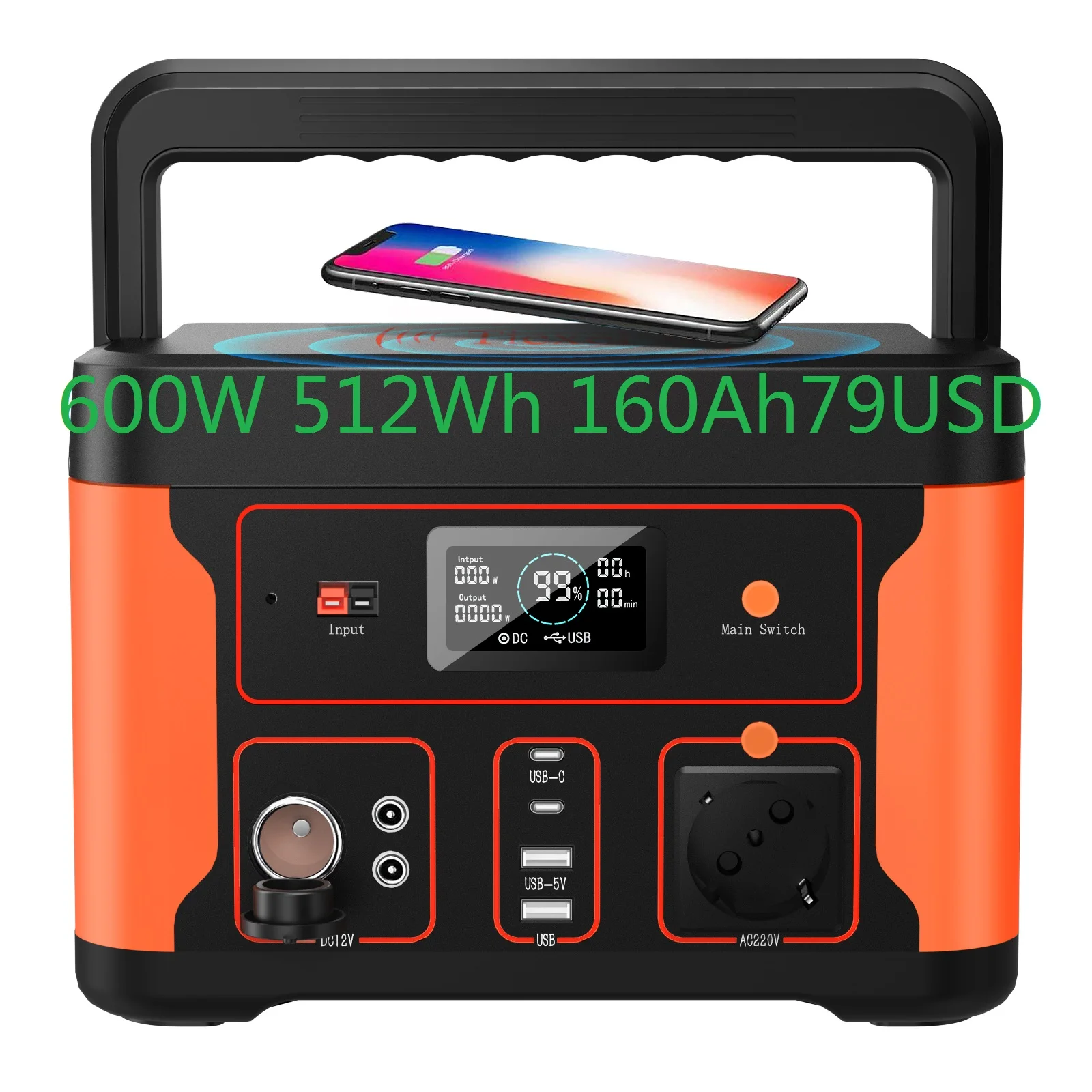 

USA Germany Warehouse 600W 512WH 160Ah Huge Capacity Camping Power Bank Outdoor Portable Power Banks &Portable Power Station