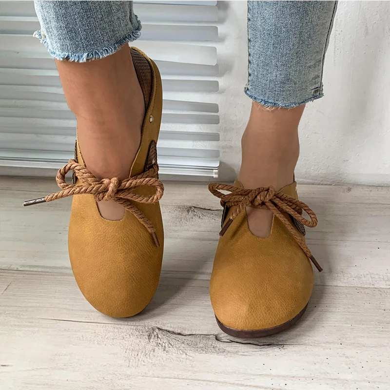 Soft Artificial Leather Loafers Woman Retro Lace Up Low Heel Dress Shoes Ladies Brand Design Wing Derby Flat Zapatos De Mujer