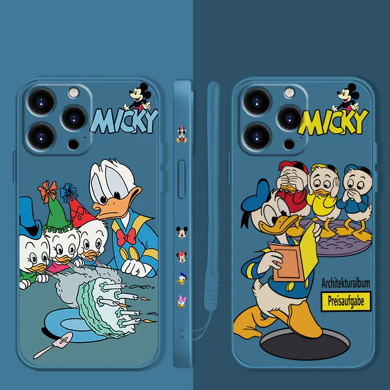 

Square Liquid Phone Case For Apple iPhone 14 13 12 11 Pro Max 13 12 Mini XS XR X 7 8 6 6S Plus Disney Donald Duck HD&L