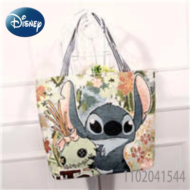 Disney Tote Bag Large Capacity Durable Mickey Canvas Pooh Bear Cartoon Embroidery Shopping Shoulder Handbag for Girl